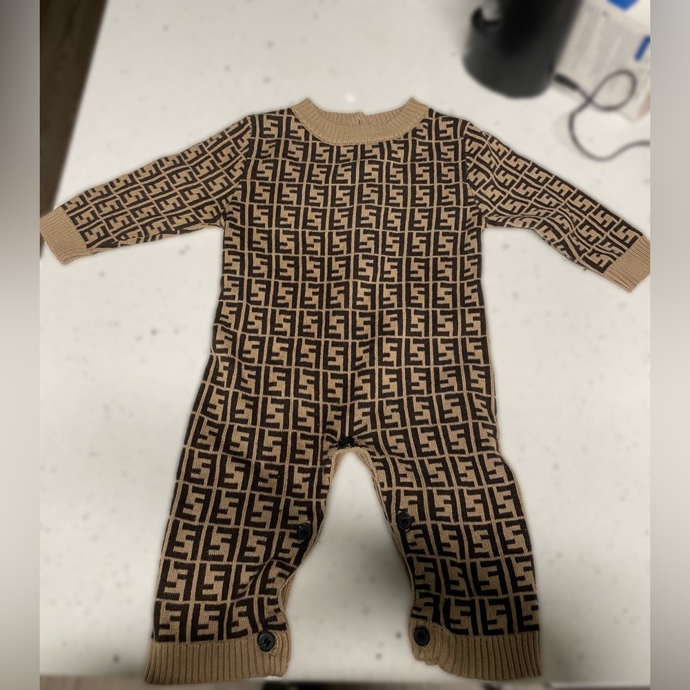 Fendi Kids FF Intarsia Knitted Playsuit